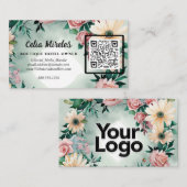 パステルフラワーエレガンスセージグリーンフローラピンクローズ エンクロージャーカード (正面/裏面)