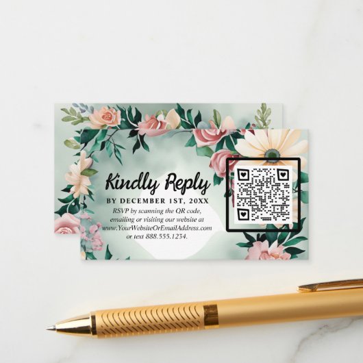 パステルフラワーエレガンス:セージグリーン結婚フローラ エンクロージャーカード (正面/裏面インサイチュ)