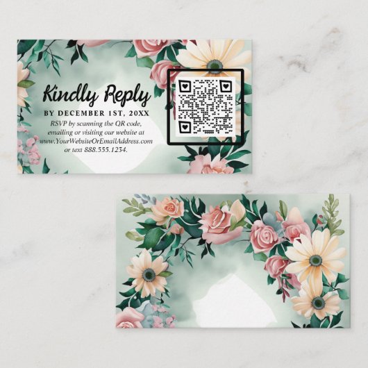 パステルフラワーエレガンス：セージグリーン結婚フローラ エンクロージャーカード (正面/裏面)