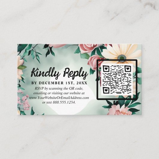 パステルフラワーエレガンス：セージグリーン結婚フローラ エンクロージャーカード (正面)