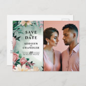 パステルフラワーエレガンス:セージグリーン結婚フローラ シーズンポストカード (正面/裏面)