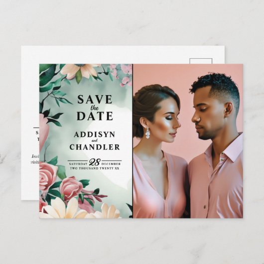 パステルフラワーエレガンス：セージグリーン結婚フローラ シーズンポストカード (正面/裏面)