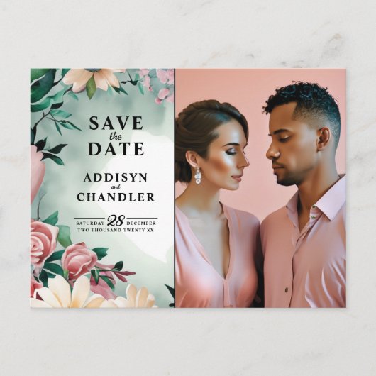 パステルフラワーエレガンス:セージグリーン結婚フローラ シーズンポストカード (正面)