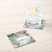 パステルフラワーエレガンス：セージグリーン結婚フローラ スクエアペーパーコースター (インサイチュ)
