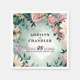 パステルフラワーエレガンス:セージグリーン結婚フローラ スタンダードカクテルナプキン