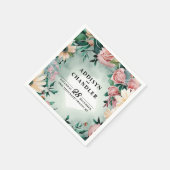 パステルフラワーエレガンス:セージグリーン結婚フローラ スタンダードカクテルナプキン (角)