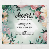 パステルフラワーエレガンス：セージグリーン結婚フローラ スパークリングワインラベル (シングルラベル)