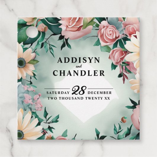 パステルフラワーエレガンス：セージグリーン結婚フローラ フェイバータグ (正面)