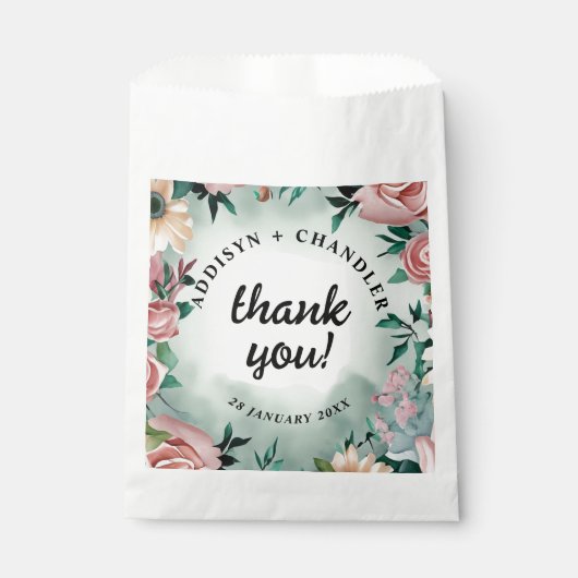 パステルフラワーエレガンス:セージグリーン結婚フローラ フェイバーバッグ (正面)