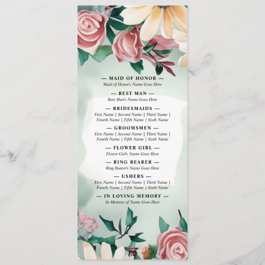 パステルフラワーエレガンス:セージグリーン結婚フローラ プログラム (裏面)