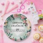 パステルフラワーエレガンス:セージグリーン結婚フローラ ペーパープレート (パーティー)