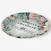 パステルフラワーエレガンス:セージグリーン結婚フローラ ペーパープレート (アングル)