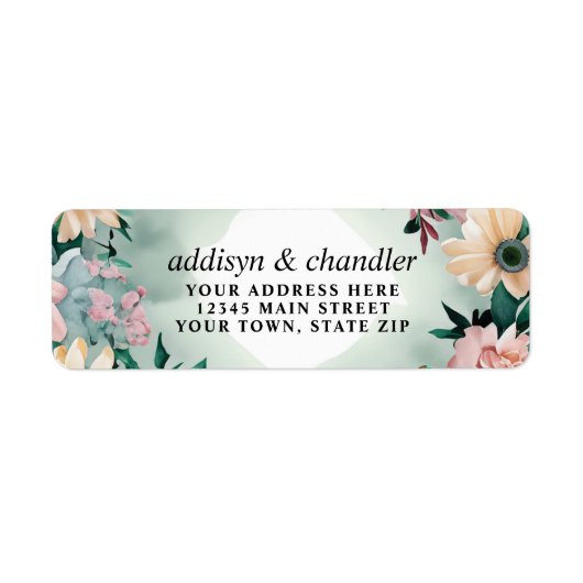 パステルフラワーエレガンス：セージグリーン結婚フローラ ラベル (正面)