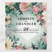 パステルフラワーエレガンス:セージグリーン結婚フローラ ワインラベル (シングルラベル)