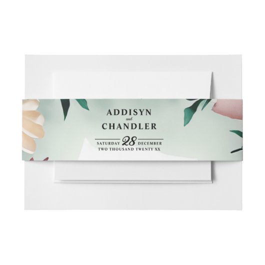 パステルフラワーエレガンス:セージグリーン結婚フローラ 招待状ベリーバンド (正面例)