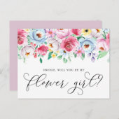 パステルフラワーガールカード ポストカード (正面/裏面)