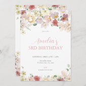 パステルフラワーガールフローラ誕生日招待状 招待状 (正面/裏面)