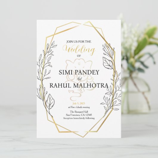 パステルフラワージオメトリックフレームインディアン結婚ズ 招待状 (スタンド正面)