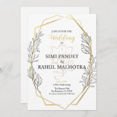 パステルフラワージオメトリックフレームインディアン結婚ズ 招待状 (正面/裏面)