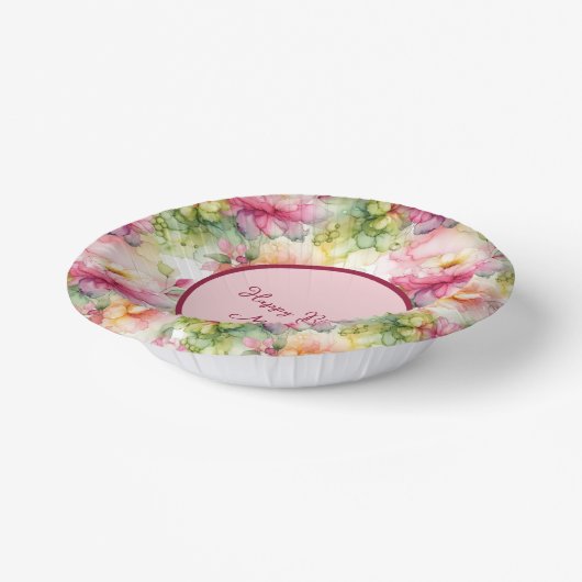 パステルフラワーズアルコールインクイラストレーションカスタマイズ ペーパーボウル (傾斜あり)