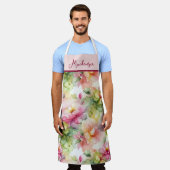 パステルフラワーズアルコールインクイラストレーションピンク エプロン (着用した状態)