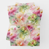 パステルフラワーズアルコールインクイラストレーションメッドプリント ラッピングペーパーシート (インサイチュ)
