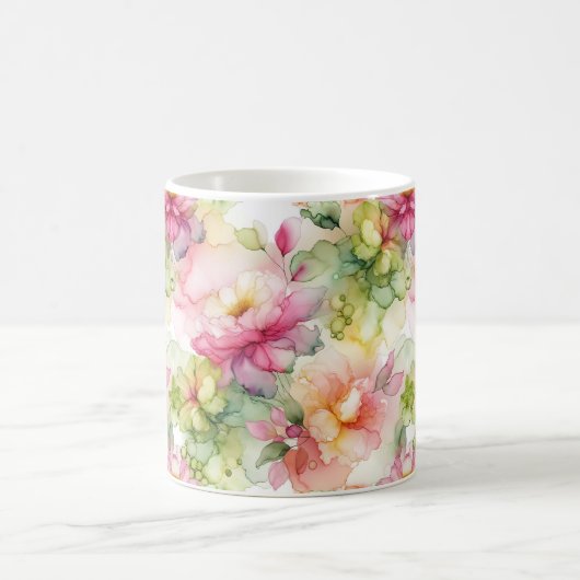 パステルフラワーズアルコールインクイラストレーション コーヒーマグカップ (中央)
