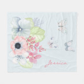 パステルフラワーズアンドバターフライズフリースブランケット フリースブランケット (正面(横))