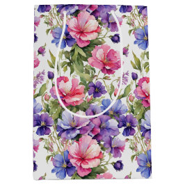 パステルフラワーズイラストレーションv2 |折り返し紙 ミディアムペーパーバッグ