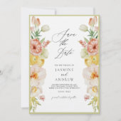 パステルフラワーズイン赤面とピーチザデイト 招待状 (正面)