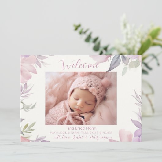 パステルフラワーズウェルカムベビーガール誕生 案内状 (スタンド正面)