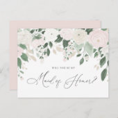 パステルフラワーズグリッターメイド・オブ・オーナー（花嫁付き添い人）提案 インビテーションポストカード (正面/裏面)