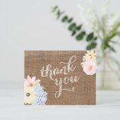 パステルフラワーズサンキューカードバーラップレース黄色 ポストカード (スタンド正面)