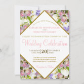 パステルフラワーズダイアモンドフレーム結婚ズの賞金 招待状 (正面)