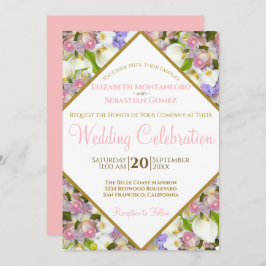 パステルフラワーズダイアモンドフレーム結婚ズの賞金 招待状