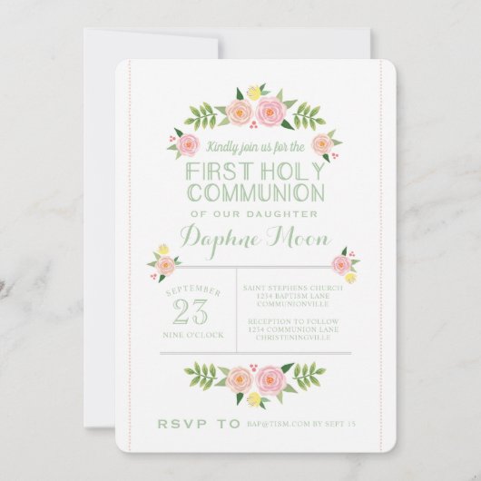 パステルフラワーズファーストホリーコミュニオン招待状 招待状 (正面)
