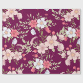 パステルフラワーズフローラプリントオンエレガントブルゴーニュ ラッピングペーパー (フラット)
