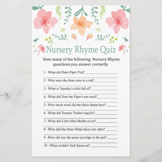 パステルフラワーズ子供部屋ライムクイズベビーシャワーゲーム (正面)