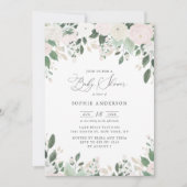 パステルフラワーズ金ゴールド葉グリッターベビーシャワー 招待状 (正面)