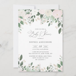 パステルフラワーズ金ゴールド葉グリッターベビーシャワー 招待状