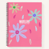 パステルフラワーズ |名前モノグラム |ピンクレシピ ノートブック (正面)
