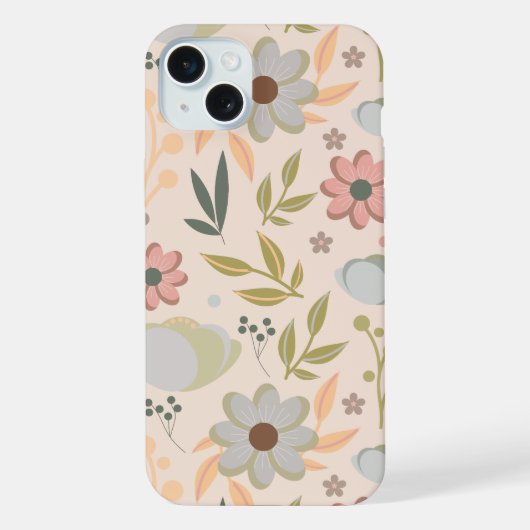 パステルフラワーデザイン - 優しいお花のモチーフ iPhoneケース (裏面)