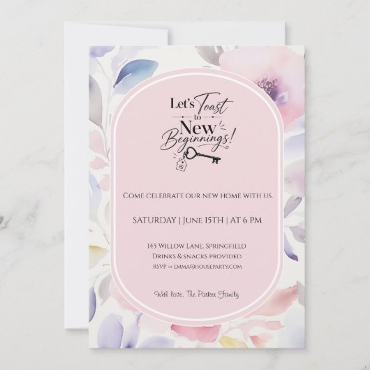パステルフラワーハウスウォーミング招待状 新居祝い 招待状 (正面)