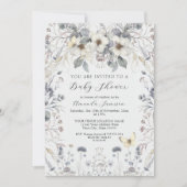 パステルフラワーバタフライラベンダーベビーガール 招待状 (正面)
