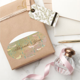 パステルフラワーバードありがとうオーバルステッカー 楕円形シール