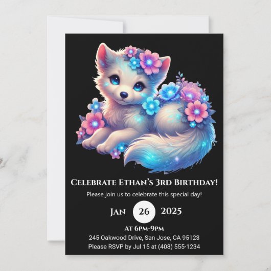 パステルフラワーパップの誕生日 招待状 (正面)