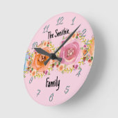 パステルフラワーピンクの壁時計 ラウンド壁時計 (傾斜)