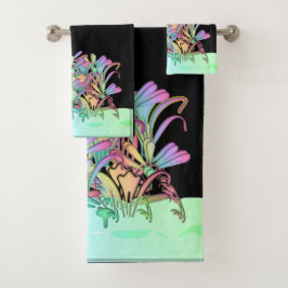 パステルフラワーブラック バスタオルセット