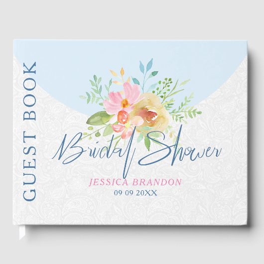 パステルフラワーブーケ&エレガントタイポグラフィ ゲストブック (正面)