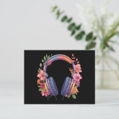 パステルフラワーヘッドホン音楽好き植物図鑑 ポストカード (スタンド正面)